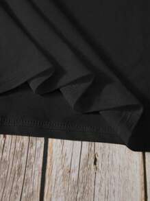 INAWLY Summer Casual Loose Slogan Print Short Sleeve T-Shirt - Black - View 3