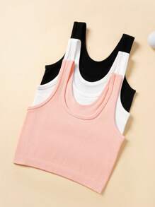 3pcs Tween Girls' All-Match Solid Color Camisole, Casual Versatile