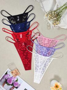 7pcs/Set Plus Size Comfortable Lace Floral Pattern Sexy Underwear