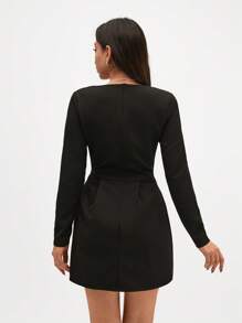 SHEIN Cottnline Rhinstone Embellishment Detailed Square Neck Long Sleeve Princess Shape Elegant Short Dress - Black - View 6