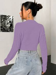 SHEIN Unity Sweater Pullover Kasual Wanita Lengan Panjang Leher V, Pullover Rajut Musim Gugur/Dingin - Purple - View 2
