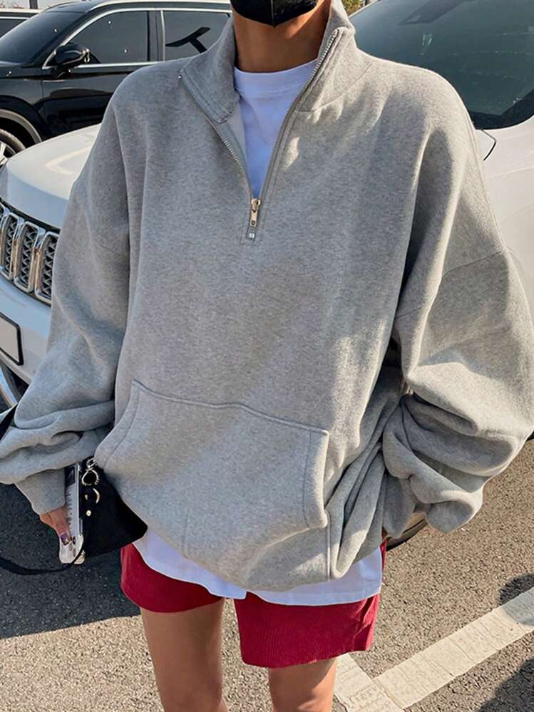 DAZY ハーフジッパー ドロップショルダー オーバーサイズスウェットシャツ DAZY ドロップショルダー オーバーサイズ フリース スウェット