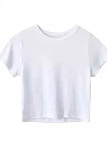 DAZY Camiseta corta de tela sólida, estilo preppy - Blanco - Ver 6