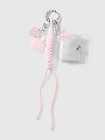 Kawaii 1pc Ins-Stylish Luxury High-End Sweet Pink Resin Luminous Sakura Mini Bag Charm With Bow, Transparent Album, Handmade Woven Climbing Rope, DIY Keychain, Suitable For Women/Ladies Daily Wear, Holiday Gifts