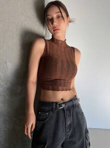 DAZY 女士立领闪光短款上衣 外出上衣 节日背心 透明