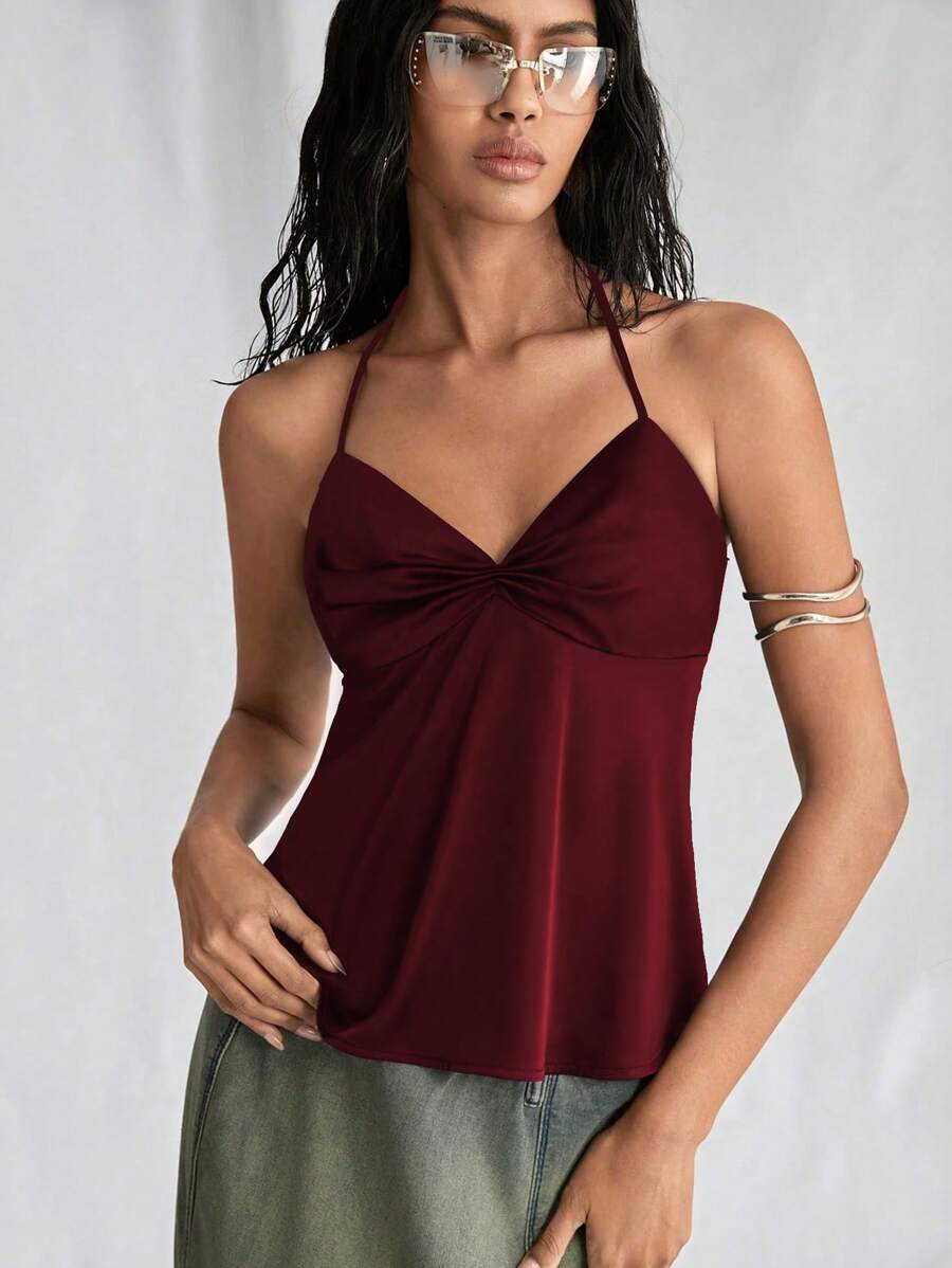 SHEIN Unity 1 chiếc áo hai dây mảnh màu trơn đơn giản hàng ngày dành cho nữ để mặc trong tiệc mừng năm mới - Màu Đỏ Sâu - Xem 1