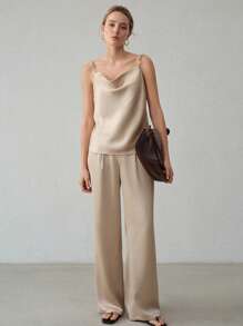 MOTF PREMIUM 垂坠链条吊带背心 - 卡其色 - 查看 4