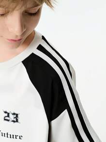 SHEIN Explorewe Camiseta de manga corta con estampado gráfico de letras y bloques de color para niño preadolescente - Blanco - Ver 6