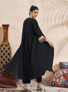 Al Najma 2pcs Women Solid Color Patchwork Simple Jacket & Dress Set