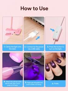 Teckwe 用于干燥凝胶指甲油的灯夹式柔性桌面迷你 USB 美甲灯便携式指甲烘干机美甲沙龙工具小型美甲灯，带夹子，可弯曲，高度灵活，USB 供电，一体式启动 - 粉色 - 查看 8