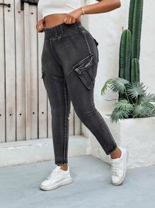 SHEIN MOD Quần jeans bó màu đen cỡ lớn cho mùa hè, phụ nữ đi nghỉ, lễ Phục sinh, mùa xuân, phong cách phương Tây, phong cách công sở cho phụ nữ, tiệc rave, tiệc mừng em bé, phong cách Cottagecore, phụ nữ nông thôn, phụ nữ phong cách quý tộc, đi chơi, lễ hội, rodeo, sân bay cho phụ nữ, Kpop, phụ nữ đi nghỉ nhiệt đới, Nashville, mùa hè châu Âu, buổi hòa nhạc, cao bồi, bãi biển tốt nghiệp cho phụ nữ, phụ nữ đi nghỉ, bãi biển, phụ nữ phong cách Boho, trang phục du ngoạn cho phụ nữ, phụ nữ phong cách quý tộc, Ibiza, phong cách Boho Chic, quần jean cạp cao - màu đen - Xem 5