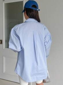 DAZY Chemise oversize à boutons avec épaules tombantes, Top à manches longues pour l'automne