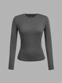 SHEIN EZwear Bộ 3 áo thun dài tay bó cổ tròn thường ngày cho nữ - Nhiều màu - Xem 11