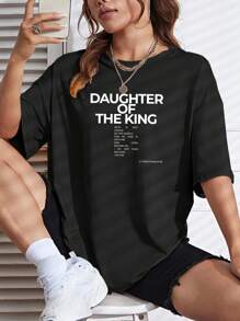 INAWLY Summer Casual Loose Slogan Print Short Sleeve T-Shirt - Black - View 5