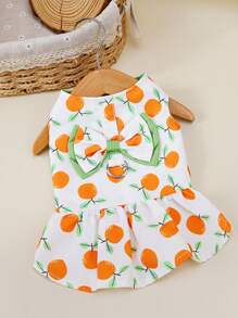 PETSIN Orange Vibrant Lovely Fruit Orange Pattern Double-Layer Bow Decor Leash & Pet Dress, Spring/Summer - Orange - View 3