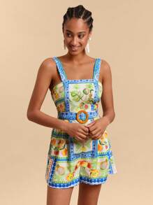 Travachic 女士热带植物印花褶皱休闲连身裤/连身衣 - 彩色 - 查看 3