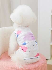 PETSIN 蓝色可爱活泼卡通云朵图案网状设计透气宠物连体衣，春夏 - 藍色 - 查看 2