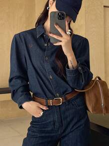 DAZY Women's Long Sleeve Casual Denim Top With Embroidered Bow Detail, Suitable For Autumn,Back To School Clothes,Jeans Jacket,Fall Women Clothes