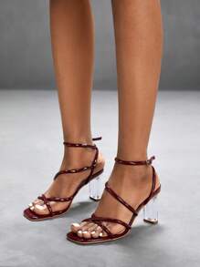 CUCCOO SZL Sandalias de tacón alto de unicolor minimalistas de moda marca CUCCOO para primavera y verano, sandalias con plataforma
