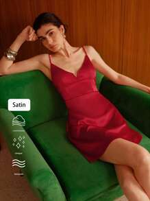 Elenzga 时尚编织缎面细肩带优雅婚礼季女式短裙 - 紅色 - 查看 9