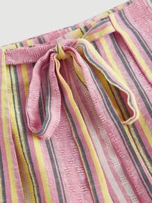 SHEIN MOD Women's Pink Striped Linen Palazzo Pants, Boho Style Casual Trousers, Holiday Beach Pants