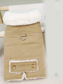 PETSIN 卡其色休闲时尚帅气风格毛绒领可变式宠物牵引绳夹克