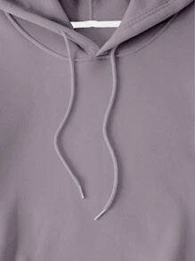 INAWLY 大码女式纯色长袖抽绳连帽口袋休闲运动衫 - 淺灰紫 - 查看 8