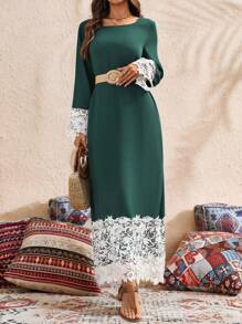 SHEIN LUNE Women's Minimalist Casual Long Dress, Everyday Wear - Green - View 7