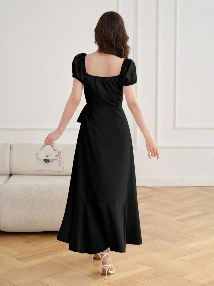 Vestido midi elegante con volantes y capas superpuestas para mujer