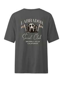 Áo thun cổ tròn in hình chó Labrador Retriever dành cho nữ, Labrador Social Club Elements, Tay ngắn thoải mái và thời trang, phù hợp làm quà tặng cho người yêu chó, dùng được cho mọi mùa - Xám - Xem 2