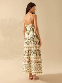 CAJUNI 花卉印花前系带超长吊带连衣裙 - 彩色 - 查看 3