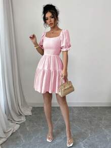 Chiquease 瑞士圆点系带露背荷叶边下摆连衣裙新年服装度假海滩装女士