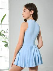 SHEIN Tween 女童户外连体衣，带防窥运动连体衣，后背隐形拉链，适合跑步、健身、篮球、足球、网球、羽毛球、时尚 - 藍色 - 查看 2