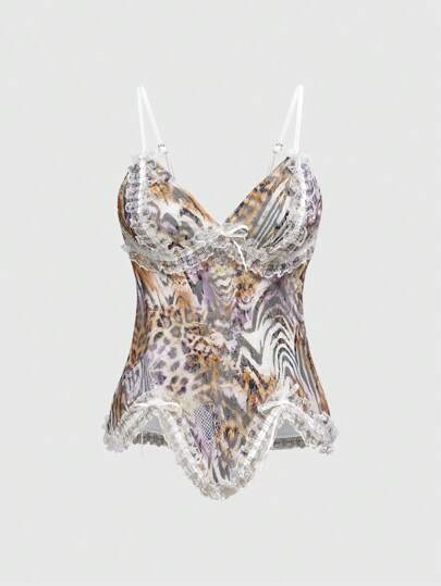 J-Fashion Damen Harajuku Chic Leoparden Muster Spitzen-Camisole