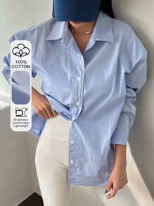 DAZY Chemise oversize à boutons avec épaules tombantes, Top à manches longues pour l'automne