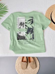 Young Boy Graphic Print Round Neck Short Sleeve T-Shirt