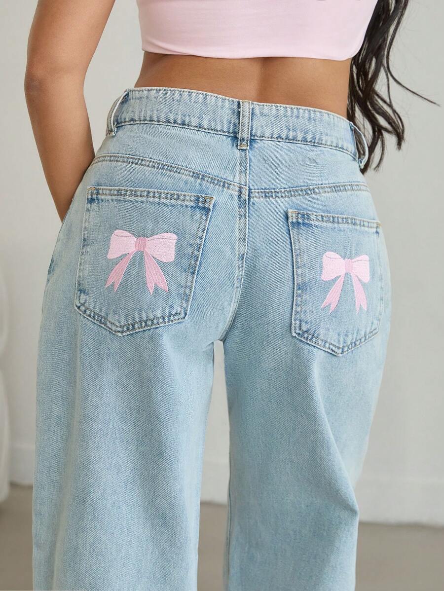 EURMUSE HIGH WAIST WODE LEG CASUAL DENIM STYLE - Medium Wash - View 1