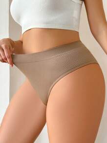 3pcs/Set Seamless Plus Size Women Ribbed Bikini Briefs