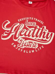 SHEIN Explorewe 1pc Vintage Campus Style Round Neck Short Sleeve T-Shirt For Teen Girl - Red - View 7