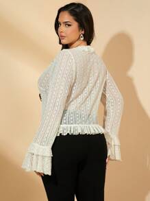 SHEIN BAE Plus Size Women's Spring & Summer Peach Sexy Minimalist Tie-Up Long Sleeve Ruffle Trim Sweet Lace Blouse, Suitable For Valentine's Day, Party, Romantic Date,Concert Women,Summer,Concert Women,Country Concert,Elegant,Vacation Woman,Vacation;Casual,Business Casual Woman,Western Wear Women,Cute,Office For Women,Wedding Guest Women,Club Women Sexy,Graduation,Brunch For Women,Spring,Easter Basket,Holiday,Lace Shirt,Mesh Top,Graduation