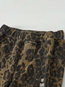 Girls (Toddler) New Fashion Casual Leopard Print Distressed Elasticated Denim Flare Jeans