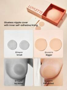 LUVLETTE Plus Reusable Sticky Self-Adhesive Breathable Perforated No-Show Silicone Nipple Covers-With Free Nipple Pasties-Ready-To-Go Travel Essentials Nipple Cover