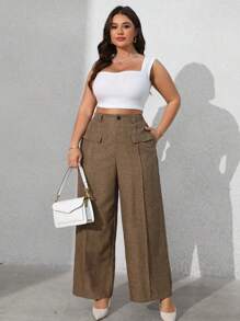 Vionelle Pantalones de traje informales con bolsillo delantero para mujer de talla grande - Marrón - Ver 6