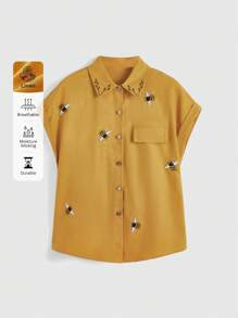 ROMWE Fairycore Của phụ nữ Tranh thêu ong tay cánh Áo sơ mi - Màu vàng - Xem 6