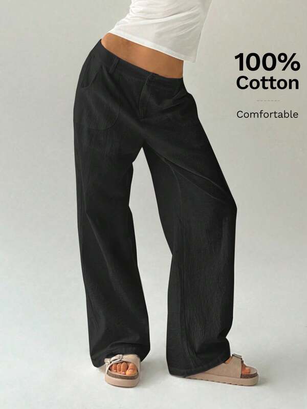 SHEIN EZwear Pantalones rectos de traje de talla grande con bolsillos en diagonal y unicolor casual
