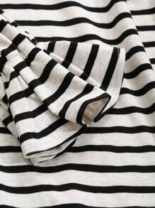 FRIFUL 女士宽松条纹喇叭袖T恤长袖女式上衣 - 黑與白 - 查看 7