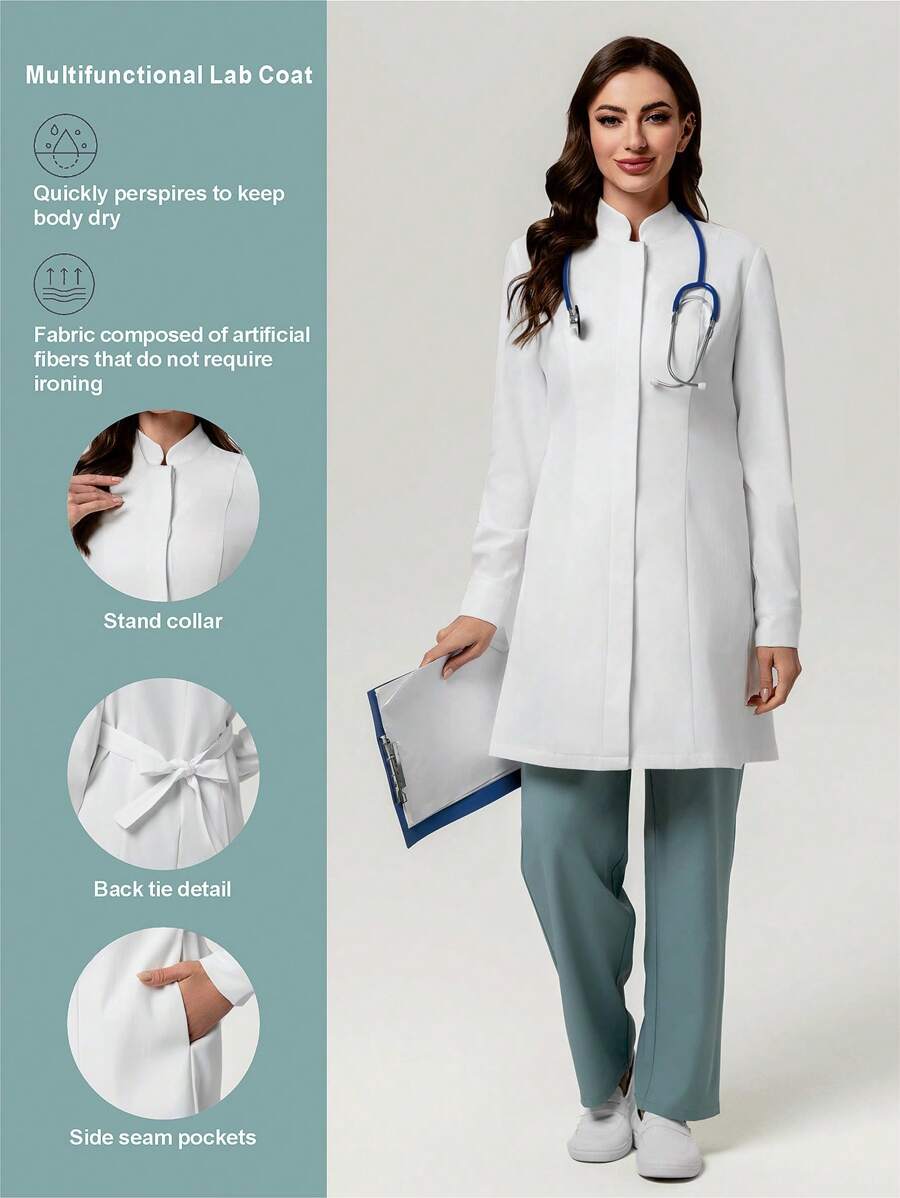 Scrubzie 抗皱立领长袖女式实验室大衣/白大褂
