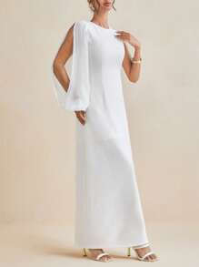 ODELIAR Designer White Transparent Chiffon Bishop Long Sleeve Elegant Maxi Dress, Concert Outfit, Rave, Wedding, Prom Dress - White - View 1