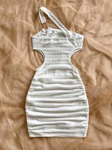 Soleia 度假镂空单肩无袖迷你连衣裙 - 白色 - 查看 2