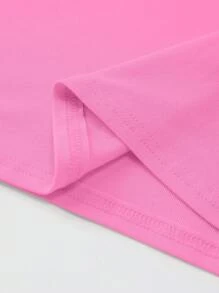 Jouncy 1 pieza Camiseta casual de mujer de manga corta, ajustada, de cuello redondo y unicolor - Rosa Fucsia - Ver 6